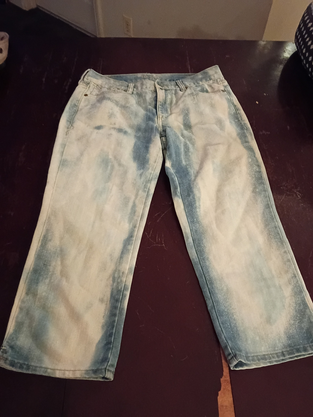 Light Blue Washed Women's Capris - Casual Wide Leg